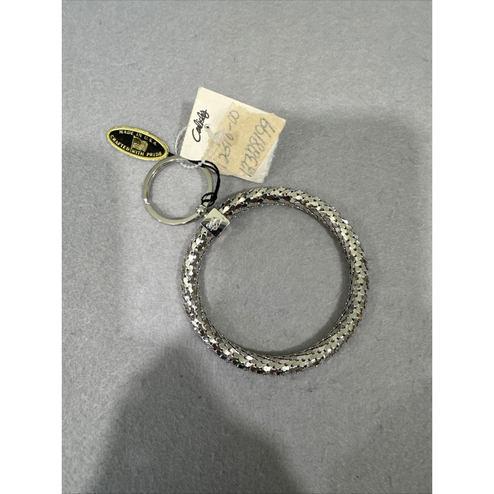 Whiting & Davis Bangle Keychain Womens Silver Mesh Wristlet Key Ring USA Vintage